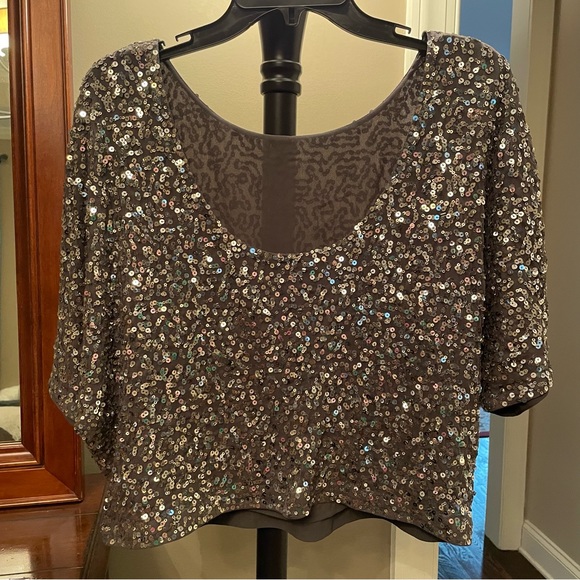 NWT Sequin Dolman Sleeve Cropped Blouse with Scoop Back - Picture 2 of 5